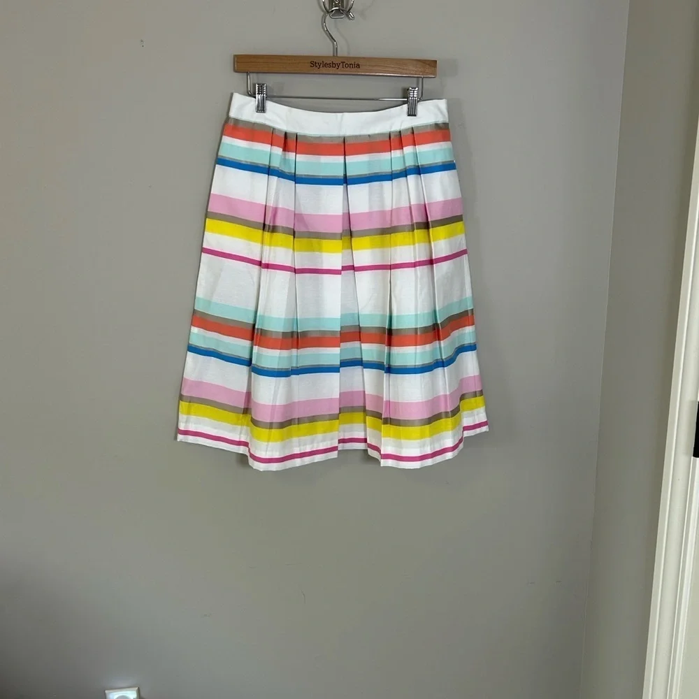 Kate Spade Ribbon Cape Rainbow Stripe Skirt Rainbow Pleated Midi Sz 12 NEW